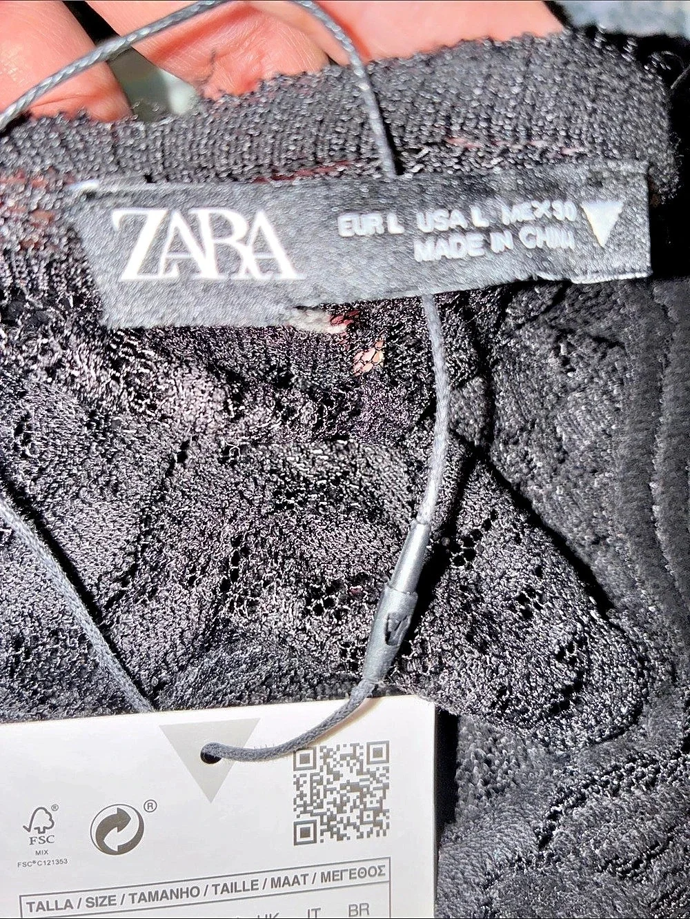 Zara Black Sheer Lace Long Sleeve Crop Top- size Large